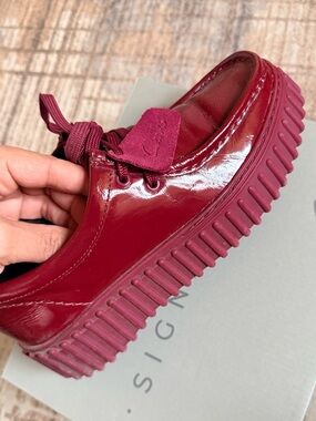Clarks Burgundy Patent Torhill Bee Lace-Up Platform Shoe